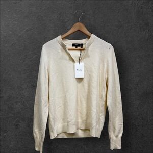 NWT Theory Womens Ivory 100% Cashmere Button Placket Henley Sweater Large❗️holes